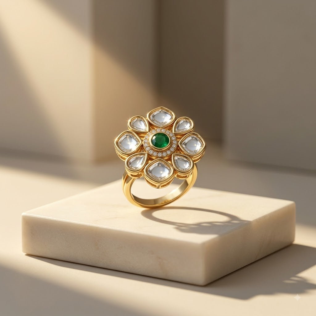 Center Floral Polki Ring