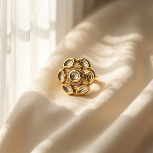 Oval Petal Kundan Ring