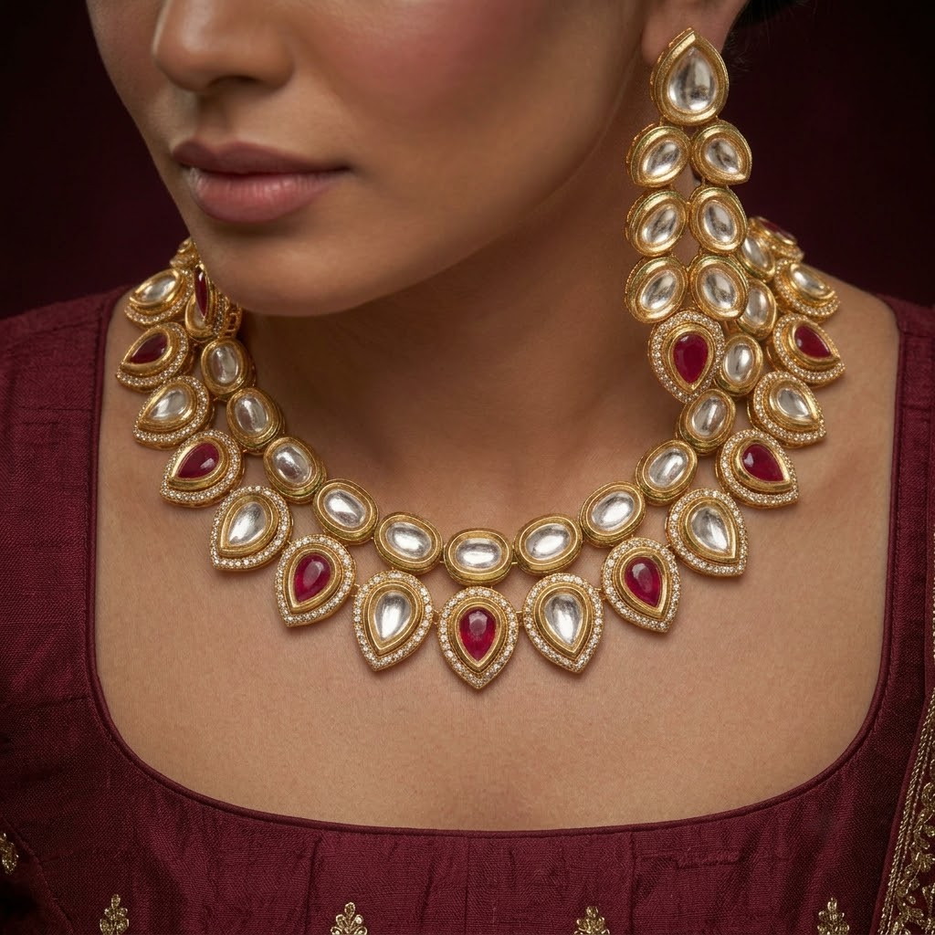 Ruby Kundan Necklace Set