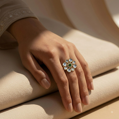 Center Floral Polki Ring