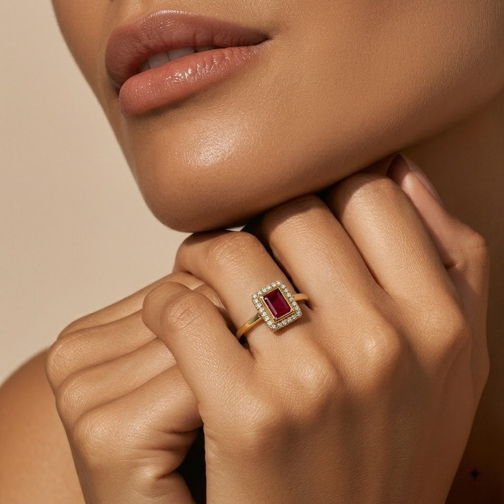 Rectangular Polki Halo Ring