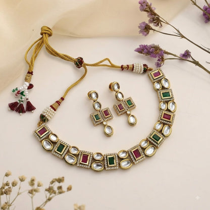 Red Green Kundan Necklace Set