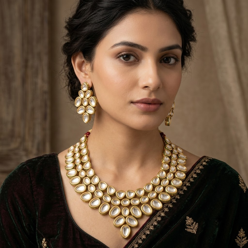 Regal Polki Cascade Statement Necklace Set