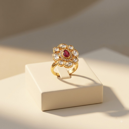 Pink Teardrop Polki Ring