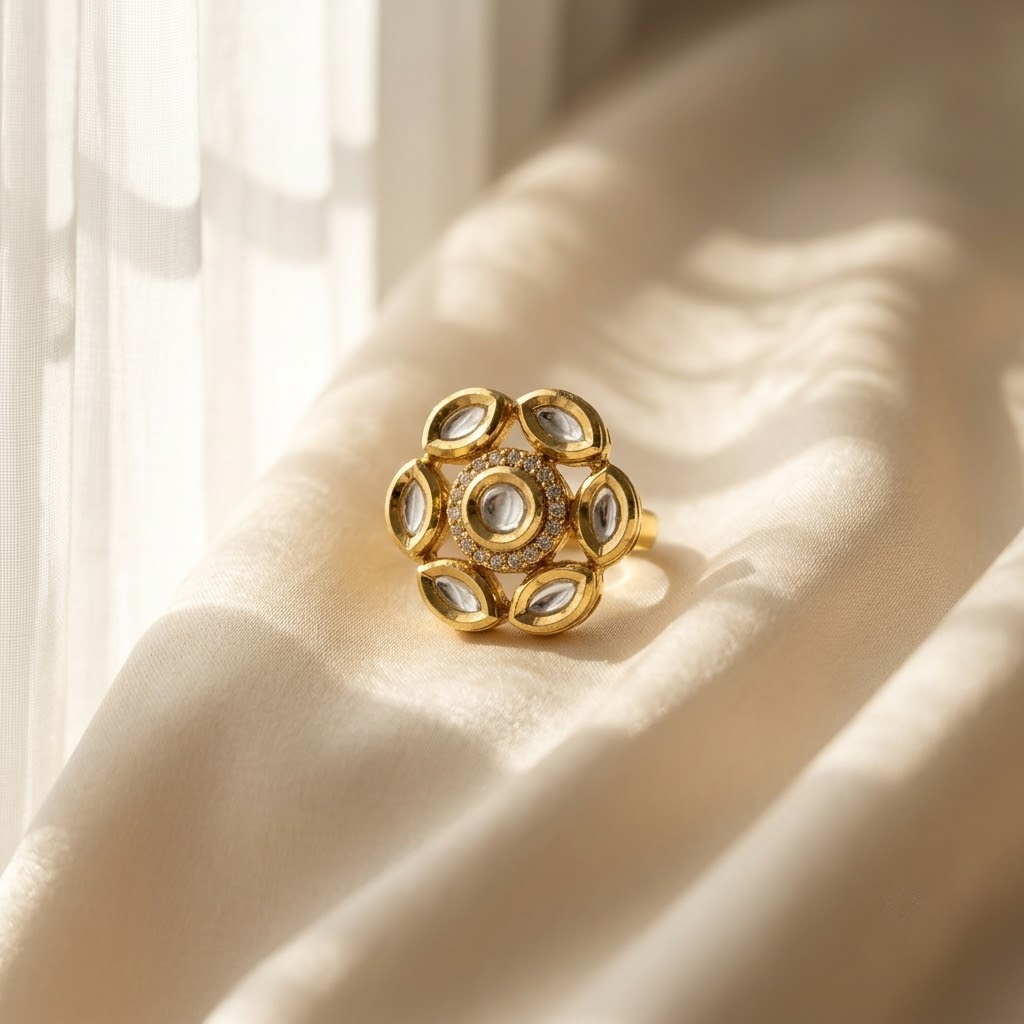 Oval Petal Kundan Ring