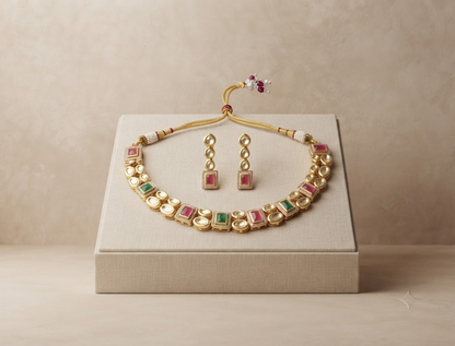 Red Green Kundan Necklace Set