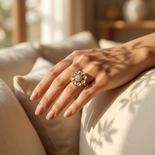 Floral Kundan CZ Ring
