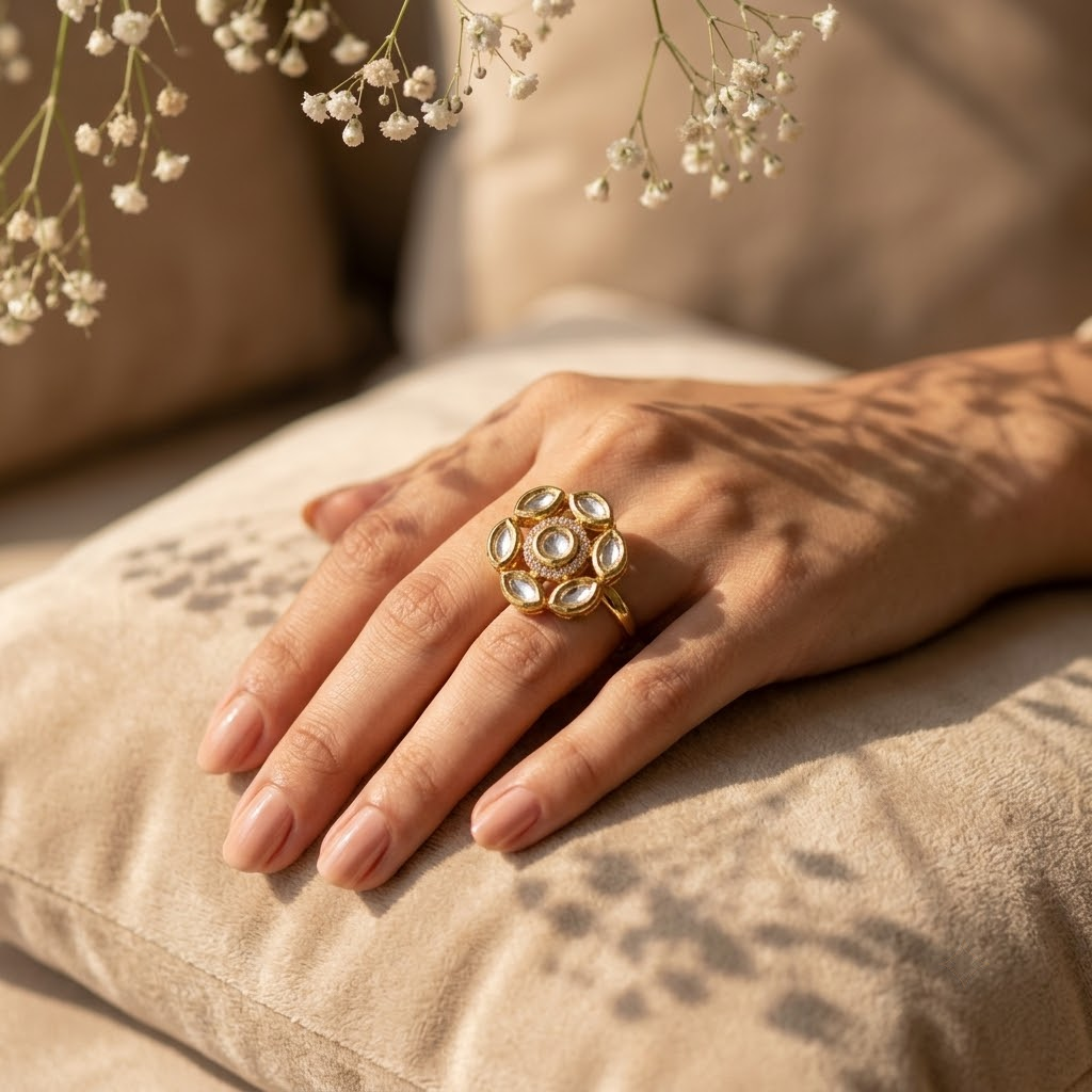 Oval Petal Kundan Ring