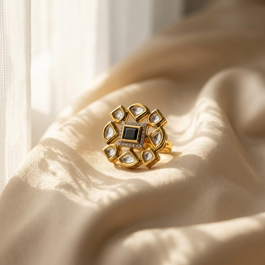 Square Cluster Kundan Ring