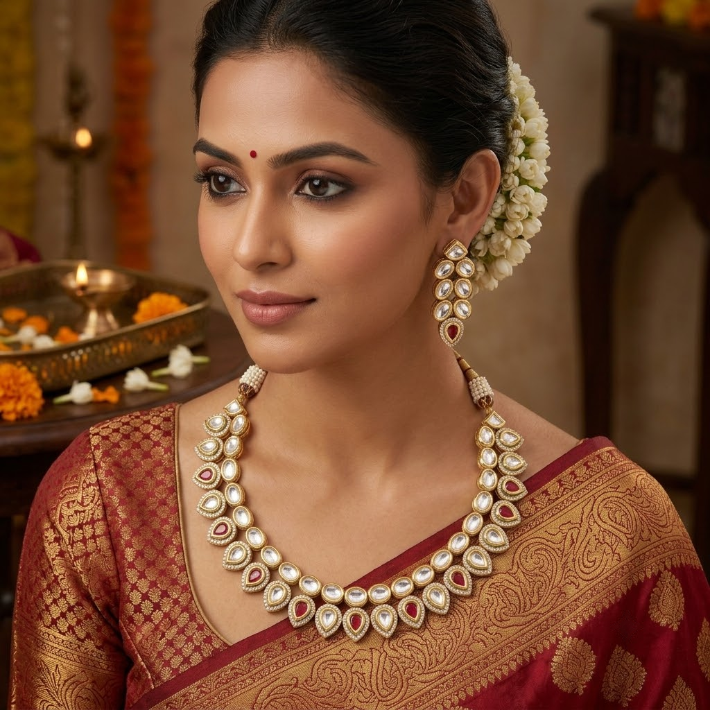 Ruby Kundan Necklace Set