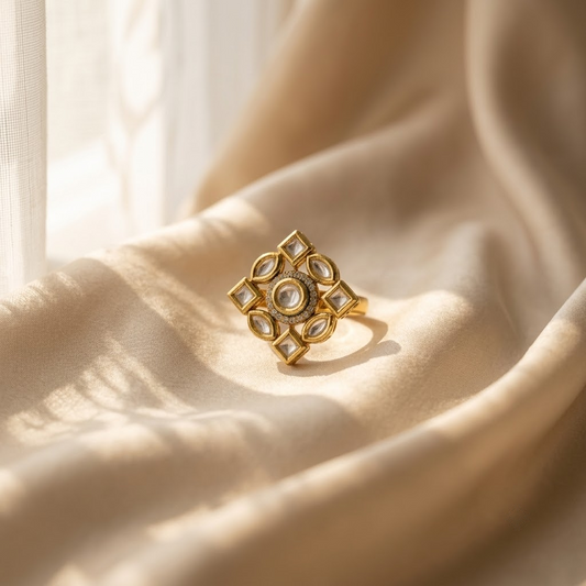 Square Floral Kundan Ring