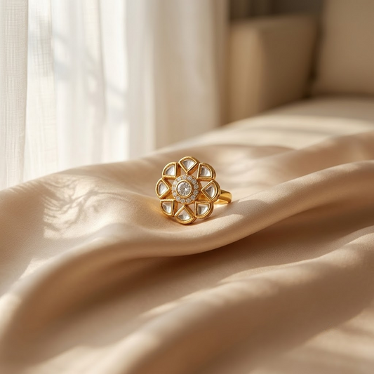 Floral Kundan CZ Ring