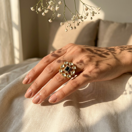 Square Cluster Kundan Ring