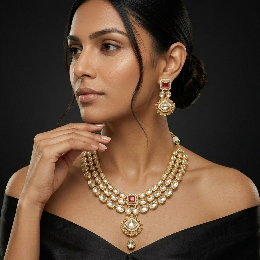 Ruby Kundan Heritage  Set